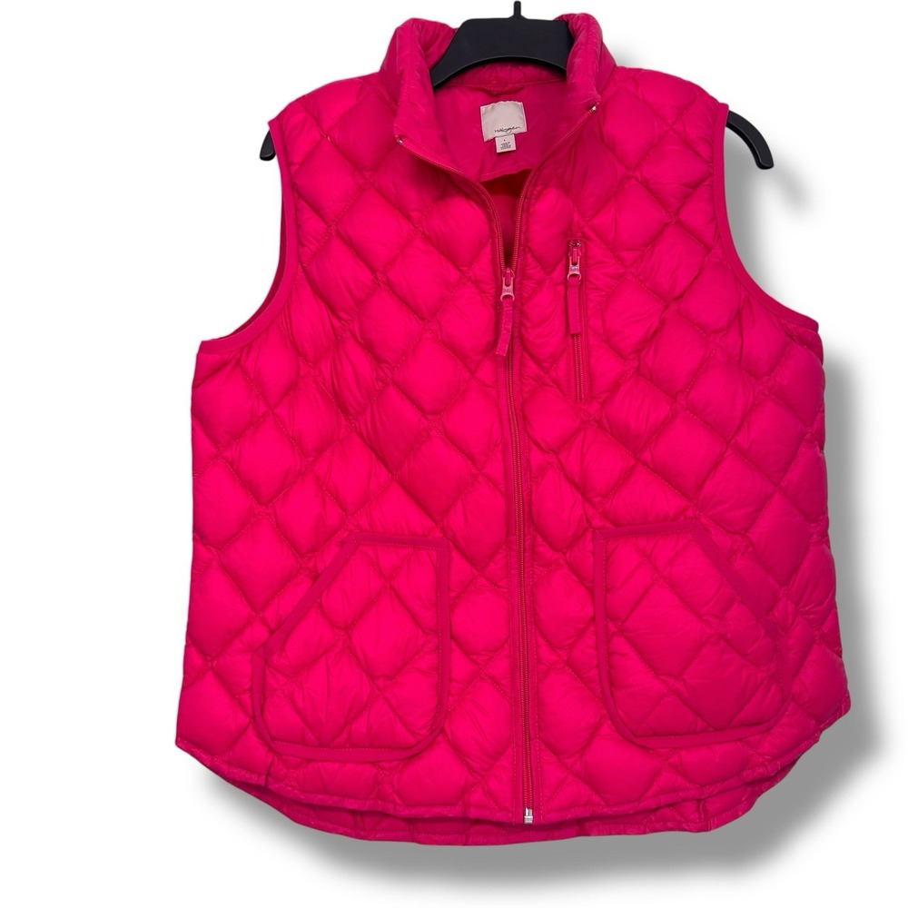 Halogen Women's Diamond Quilted Goose Down Vest‎ Pink Size Large Ski Winter